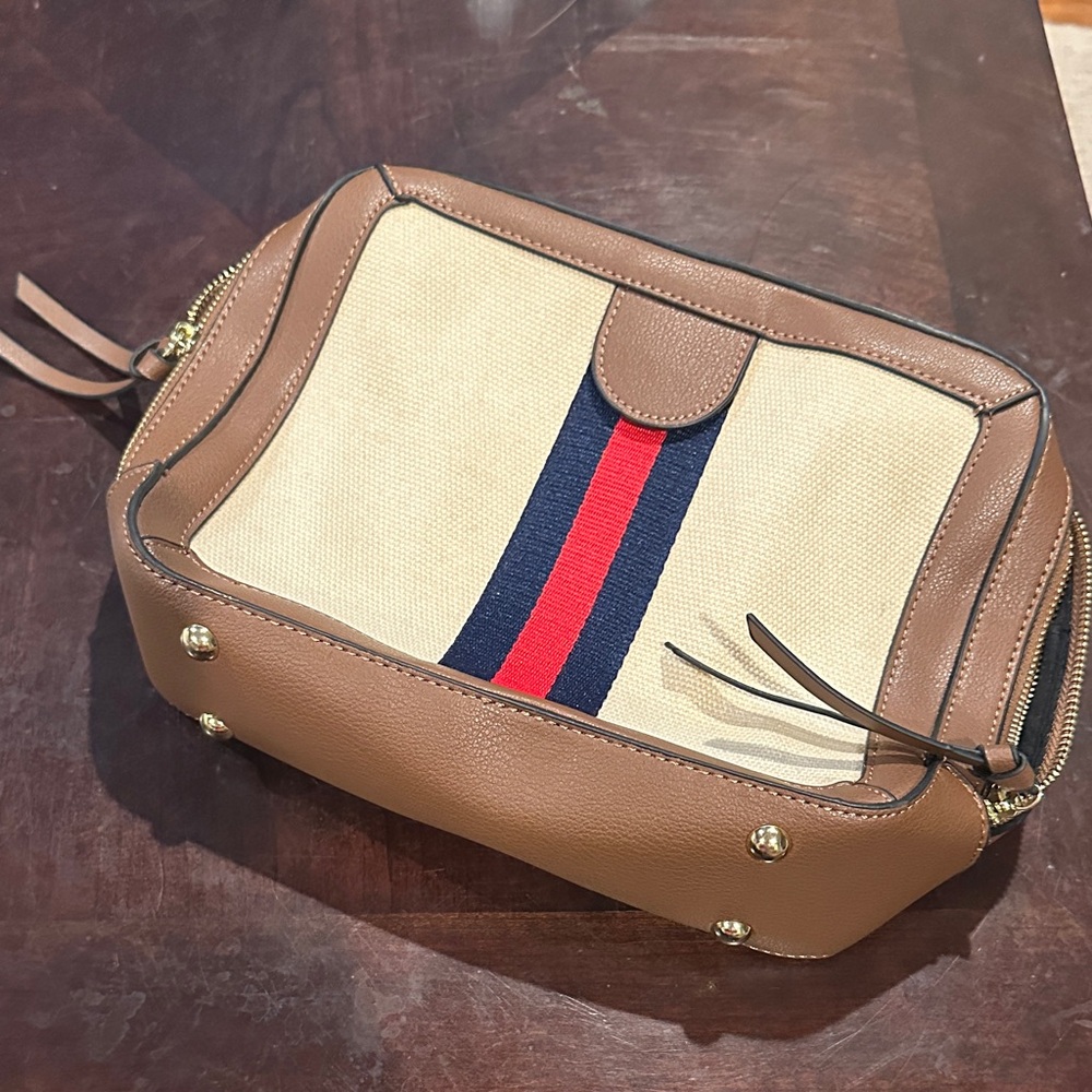 Elegant Tan and Navy Toiletry Bag or lunch tote NWT